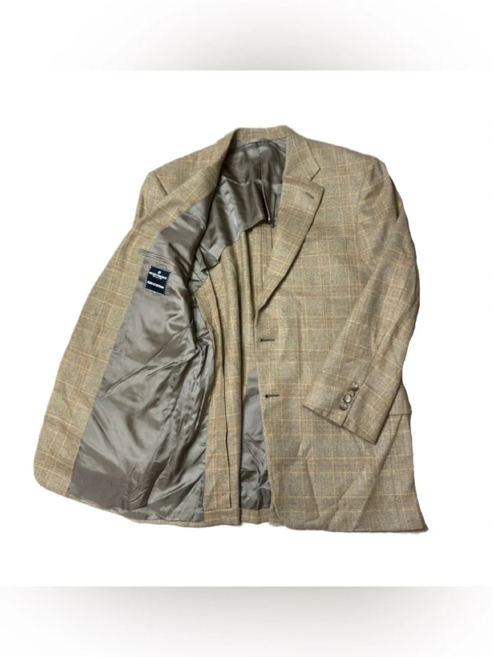 Hickey Freeman X Maus&Hoffman Plaid Wool Cashmere Beige Blazer Size 40R
